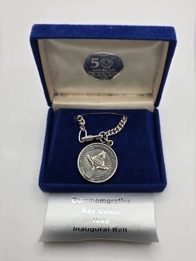1985 Reagan Bush Inaugural Keychain Coin Silver Tone Vintage Political